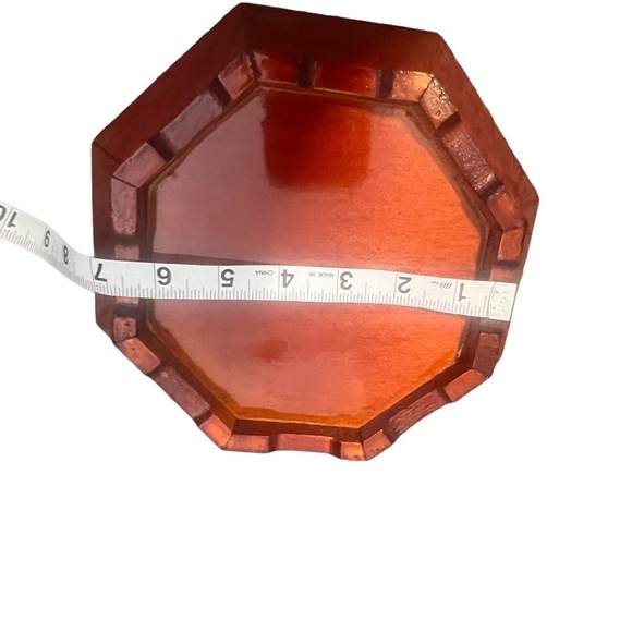 Set Vintage Asian Red Hand Carved Wooden Lacquerware Octagonal Decorative Tray - Picture 10 of 15